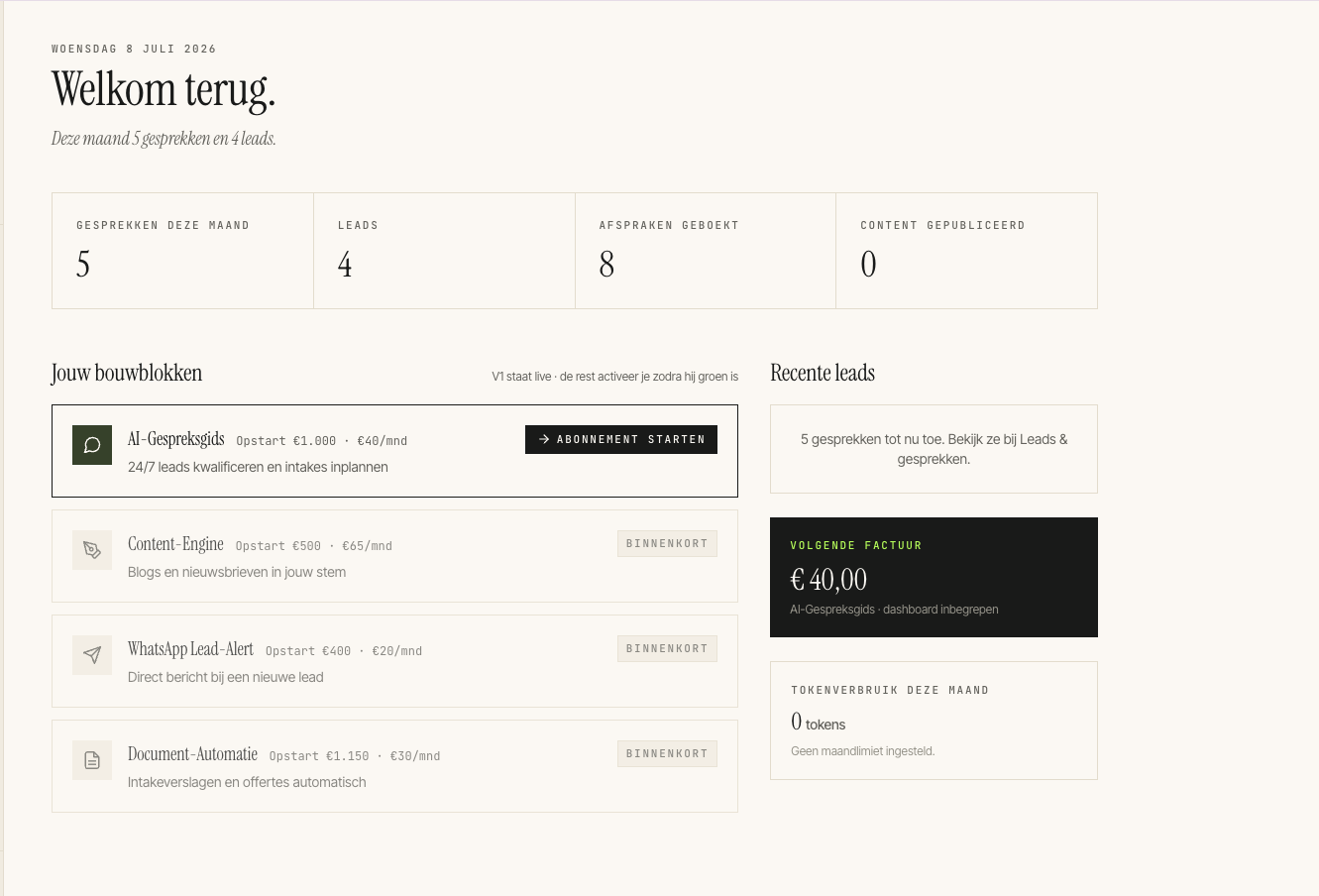 Het MarketGrow-dashboard